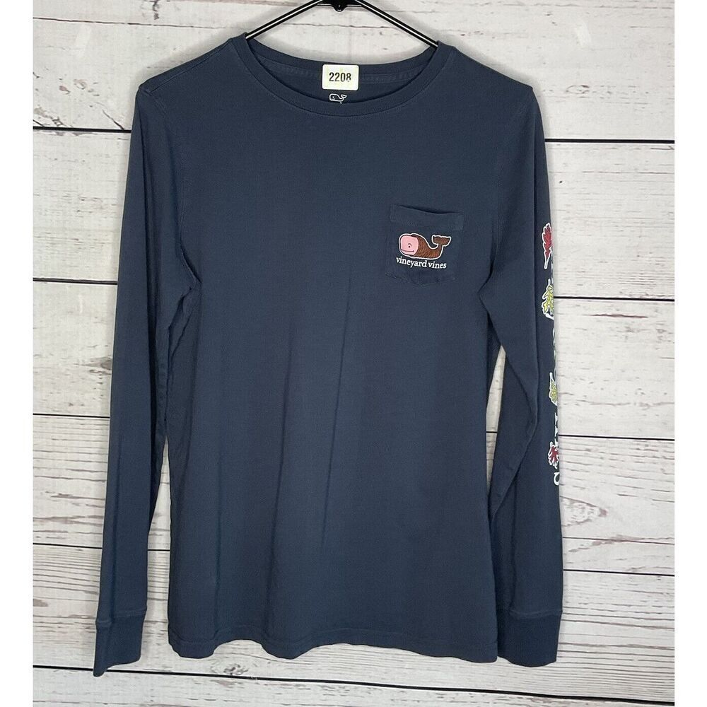 Vineyard Vines S Shirt Navy Thanksgiving Whale Long-Sleeve Pocket Tee Size Small - Picture 2 of 11